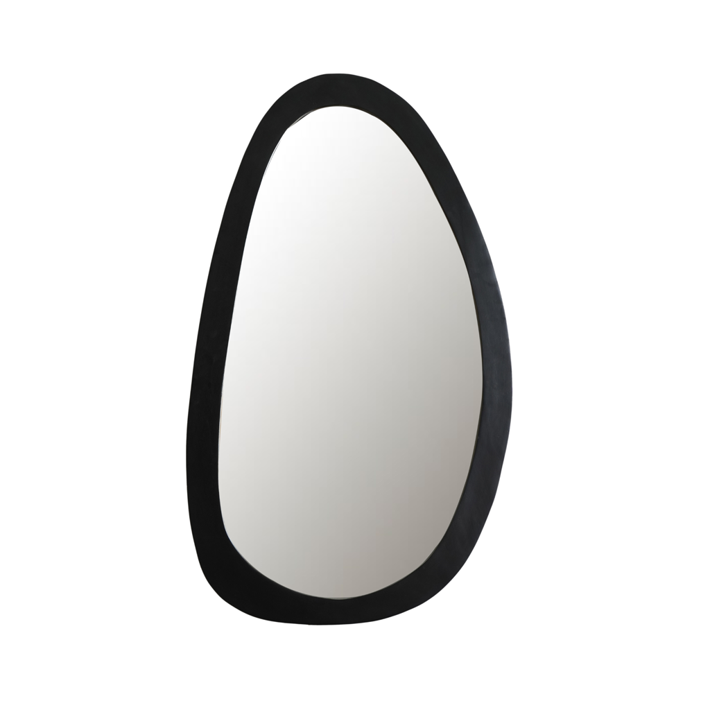 Spiegel Leli – Wandspiegel aus Mangoholz in Schwarz, organische Form, 60 x 3 x 100 cm
