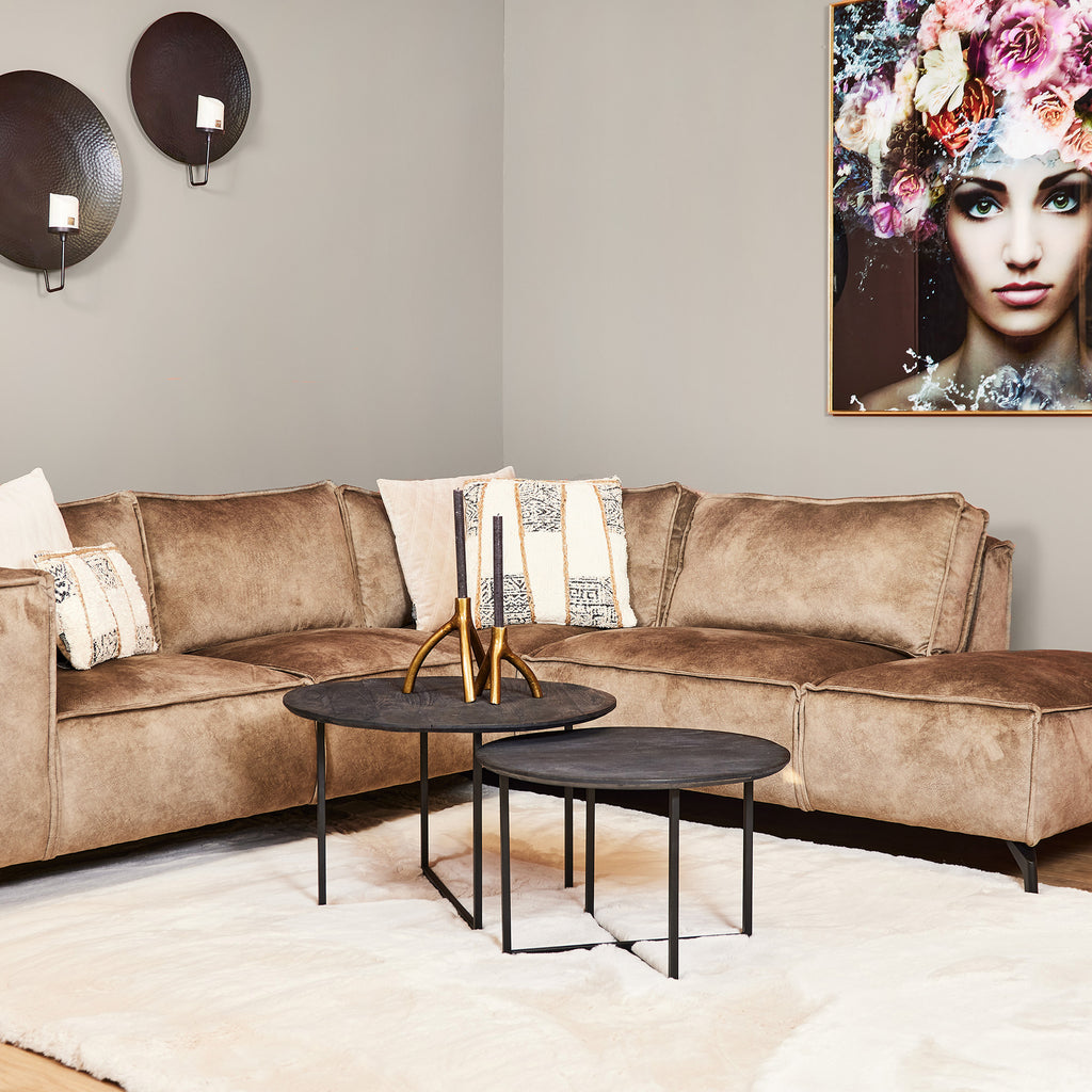 Couchtisch-Set Aloy Schwarz Ø70/60 cm – 2 runde Mangoholz Tische mit Metallgestell, modern & funktional