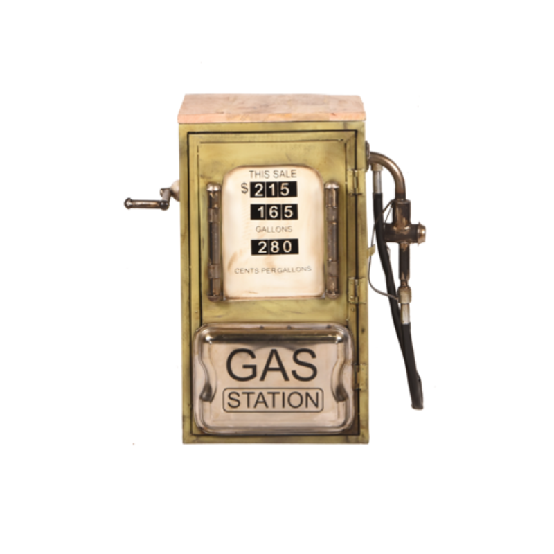 Beistelltisch Vintage Gas Station – Metallgestell mit Mangoholzplatte, Retro-Design, 57 x 36 x 71 cm