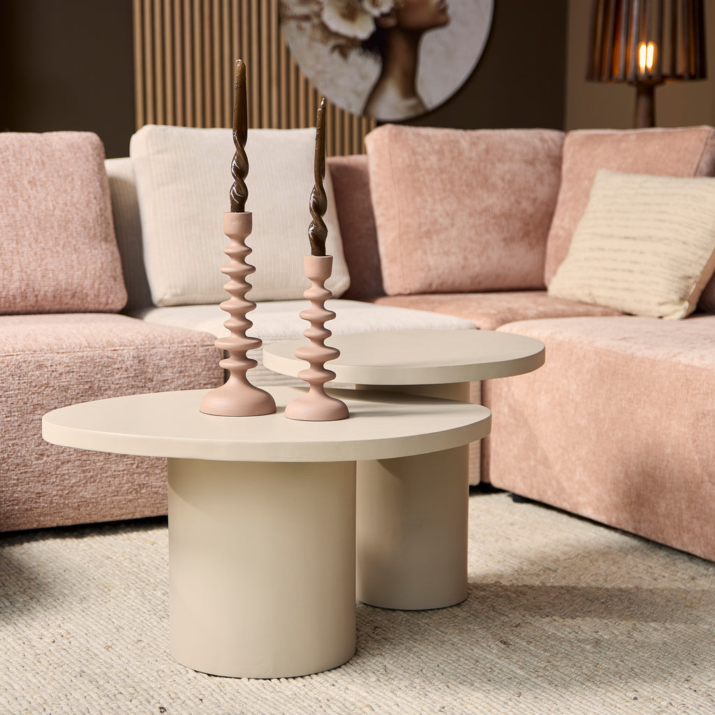 Couchtisch-Set Mirre 2er-Set Sand Mangoholz – runde Salontische 70x38 & 50x45 cm modern & pflegeleicht