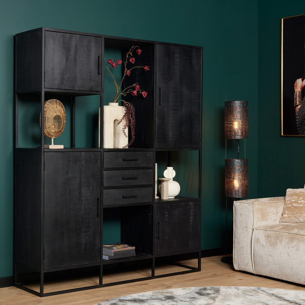 Schrank Delta Schwarz Supreme XXL – Mangoholz Schwarz, 160 x 45 x 200 cm