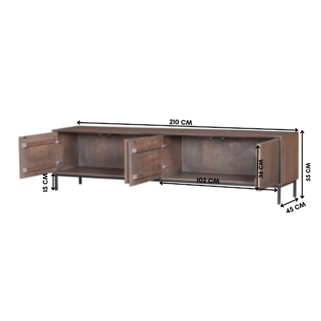 Bücherregal Bali Schwarz – Mangoholz mit modernem Design, 5 offene Fächer & 2 Türen mit Push-to-Open, 90 x 45 x 200 cm