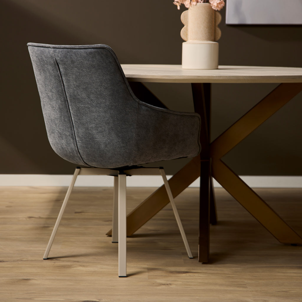 Esszimmerstuhl Mees drehbar Anthrazit – moderner Stoffstuhl mit Metallgestell, 2er Set, 57 x 62,5 x 86,5 cm