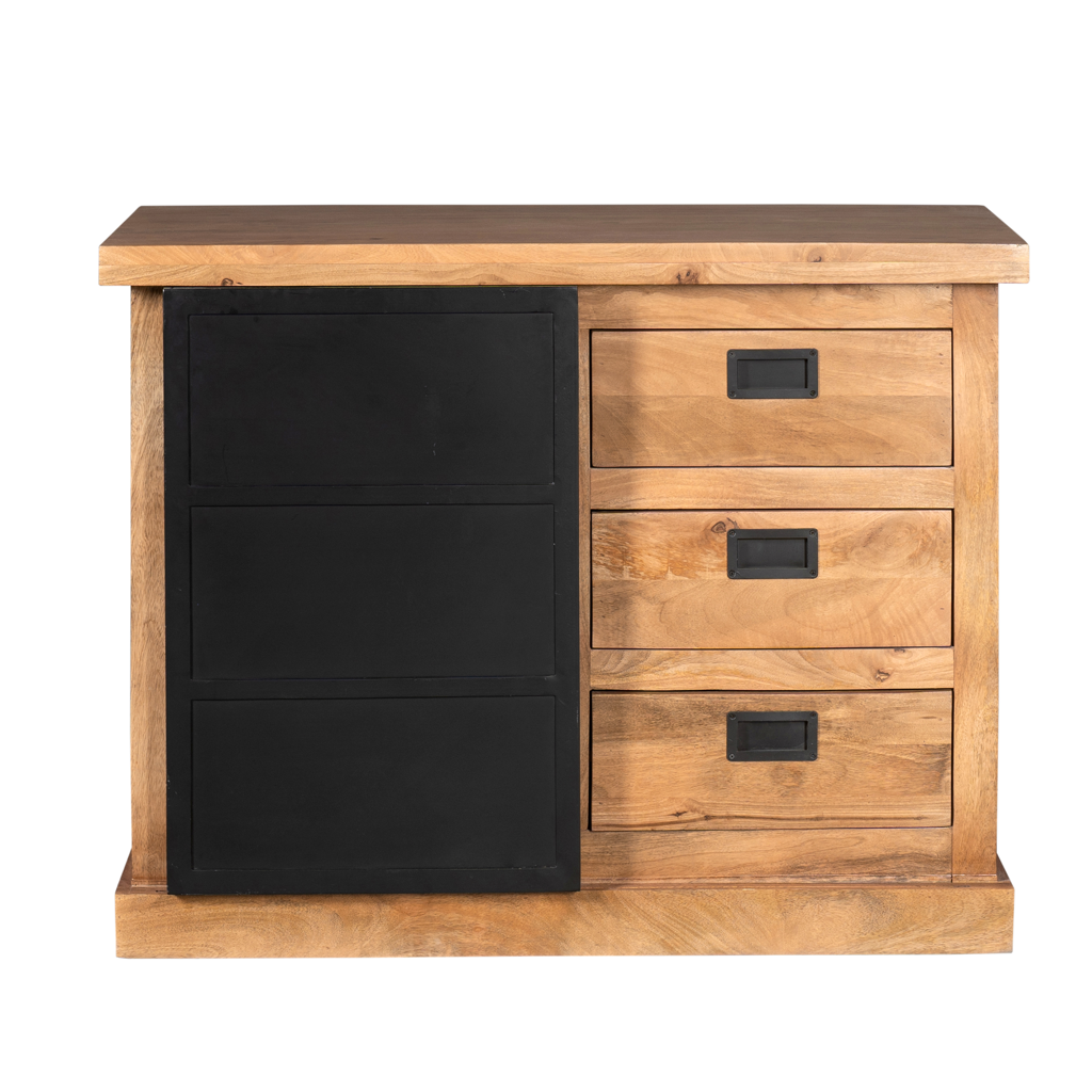 Sideboard Nizza 100x45x90 cm – Mangoholz Kommode mit Schubladen & Tür im modernen Design