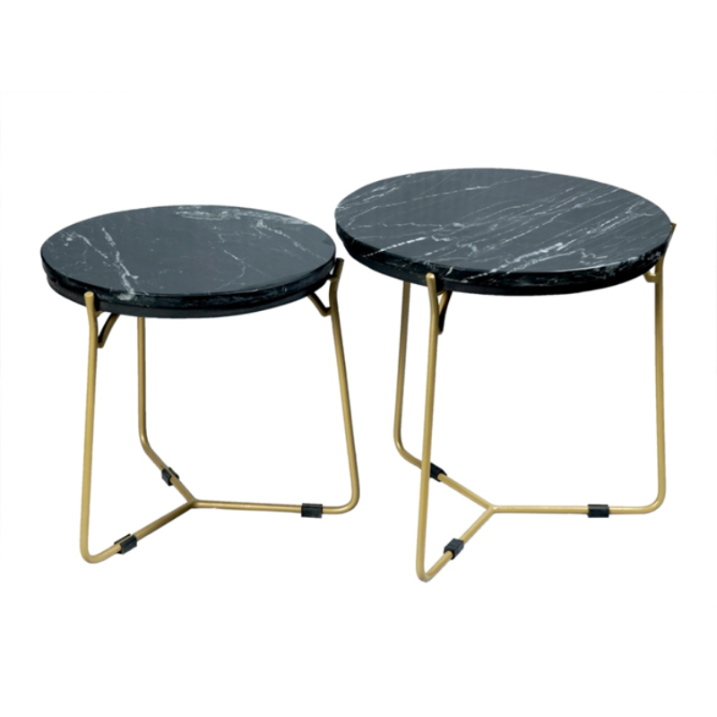 Couchtisch-Set Caly – 2 Tische mit schwarzer Marmorplatte & goldfarbenem Gestell, 45×45×45 cm & 40×40×40 cm