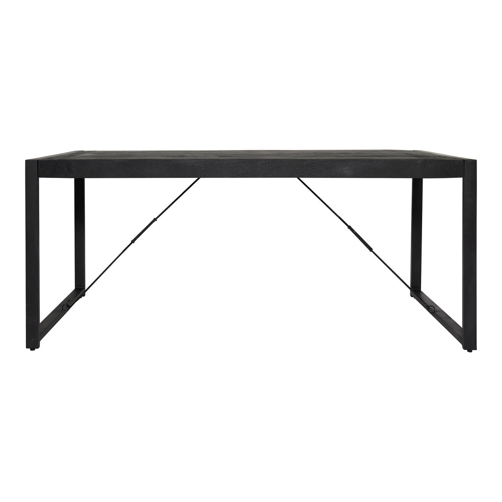 Esstisch Bori Schwarz – Mangoholztisch 200×90×76 cm mit 8 cm Platte & schwarzen U-Metallbeinen