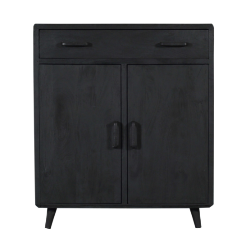 Schrank Raven Schwarz – Mangoholz Highboard mit 2 Türen & 1 Schublade, 100×45×115 cm, modernes Design
