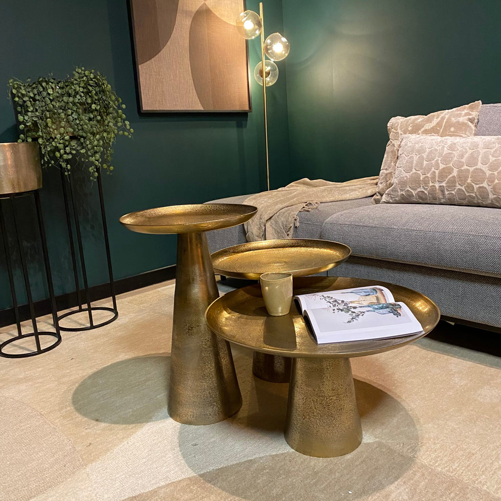 Couchtisch Daisy 50x50x40 cm – Aluminium mit edlem Antik-Gold Finish, stilvolles Highlight für Ihr Wohnzimmer