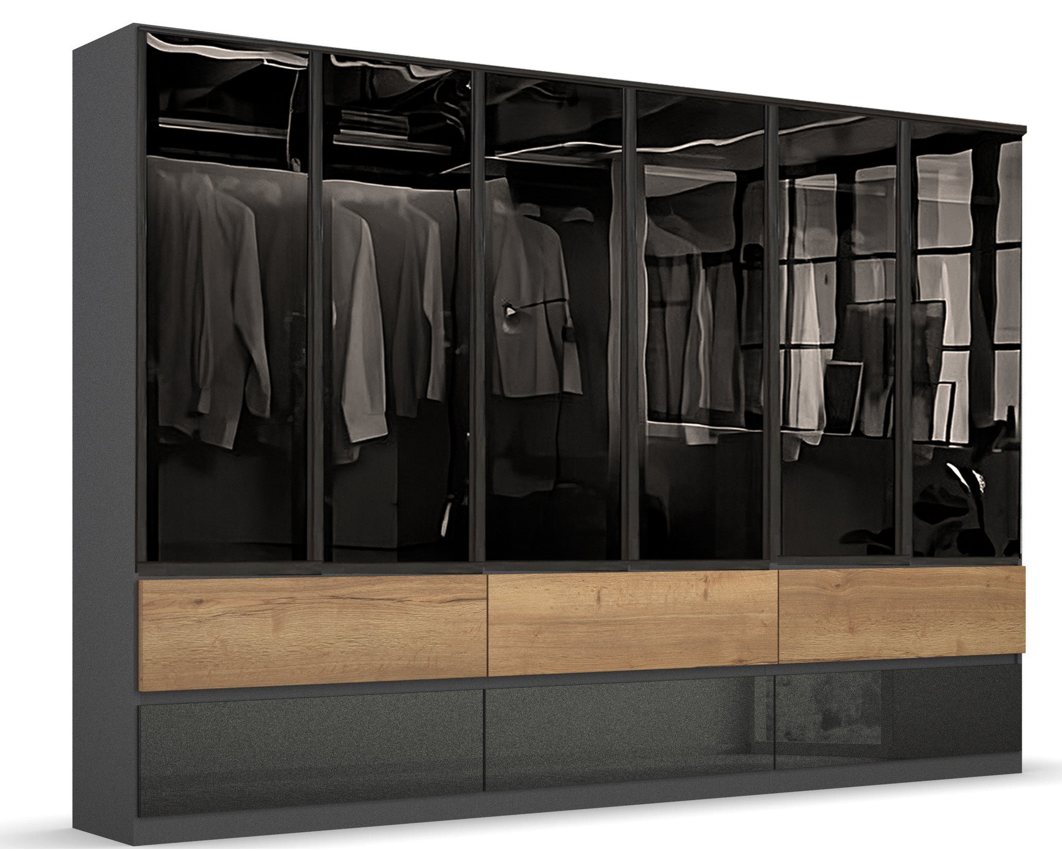 Kleiderschrank Capo Verde inkl. Schubkasten mit transparentem Grauglas