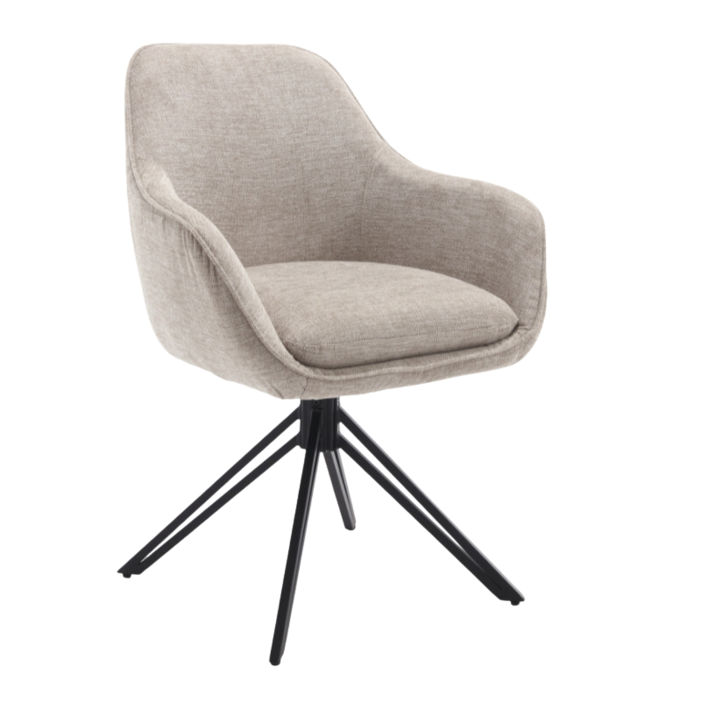 Esszimmerstuhl Jamey Beige – moderner Drehstuhl 60×62×85 cm mit Memory-Rückkehr & schwarzem Metallgestell