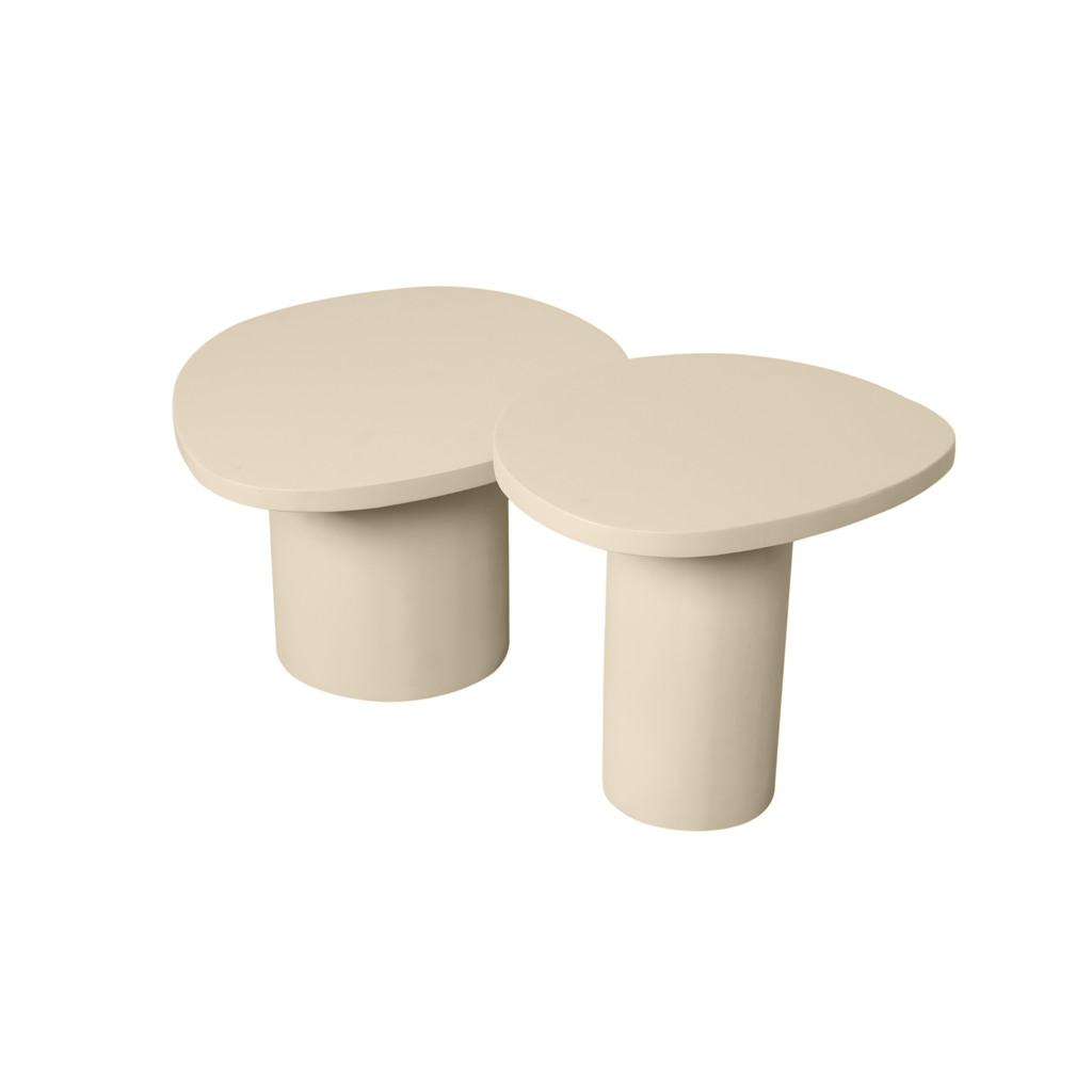 Couchtisch-Set Mirre 2er-Set Sand Mangoholz – runde Salontische 70x38 & 50x45 cm modern & pflegeleicht