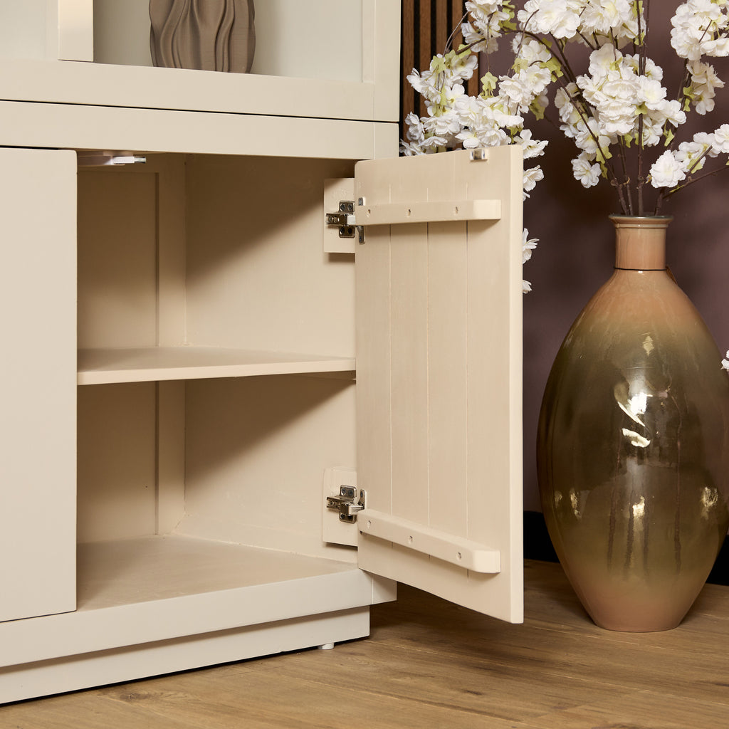 Regal Bali XL Sand 160x45x200 cm – Mangoholz Bücherregal mit offenen Fächern & 3 Türen (Push-to-Open)