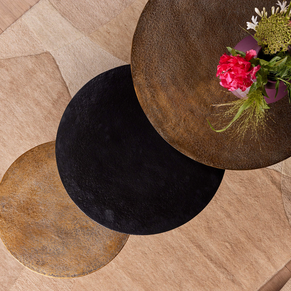 Couchtisch 3er Set Xaro – Aluminium Gold & Schwarz mit Eisen-Gestell, Maße 75x75x45 cm / 60x60x45 cm / 50x50x35 cm