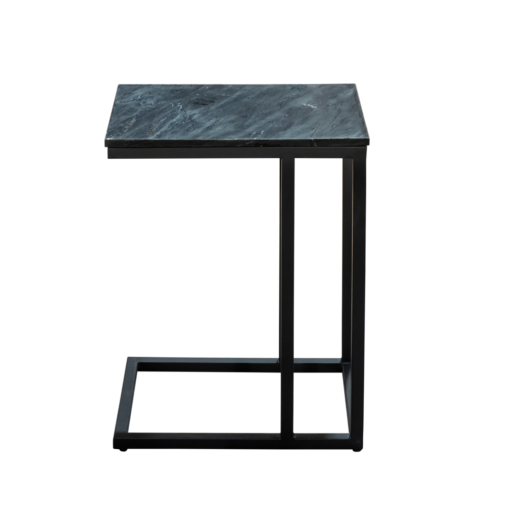 Beistelltisch Slider Schwarz – Mangoholz mit sandgestrahlter Oberfläche & schwarzem Metallgestell, 48×32×72 cm