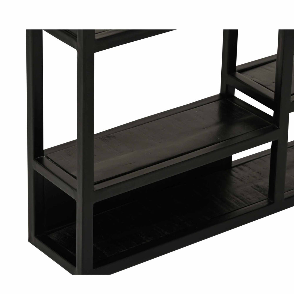 Wandregal Sydney – Regal aus schwarzem Mangoholz & Metallgestell, 75×16×75 cm, modernes Hängeregal im Industrial-Design