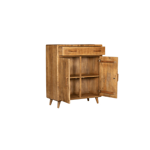 Schrank Raven Natur – Mangoholz mit Designelementen, 1 Schublade & 2 Türen, 100 x 45 x 115 cm
