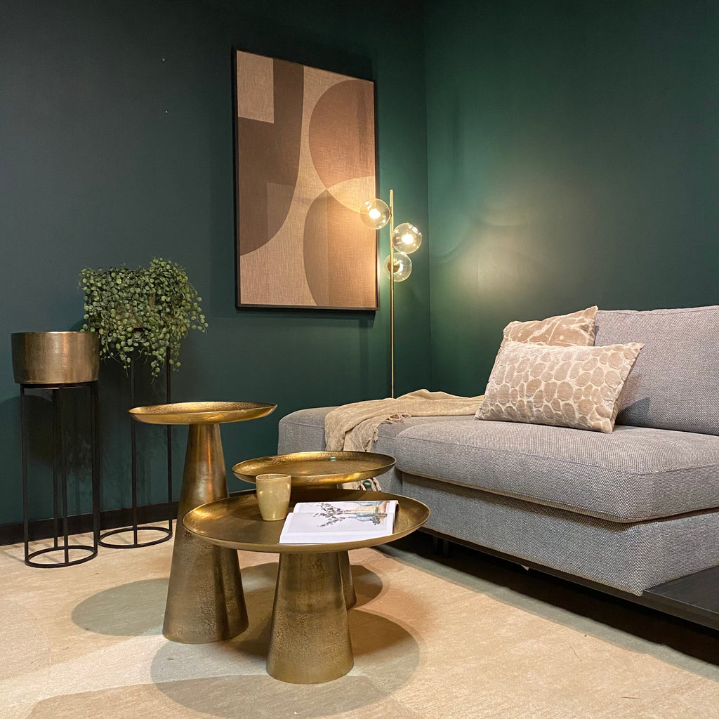 Couchtisch Daisy – Aluminiumtisch in Antik-Gold, 40 x 40 x 60 cm