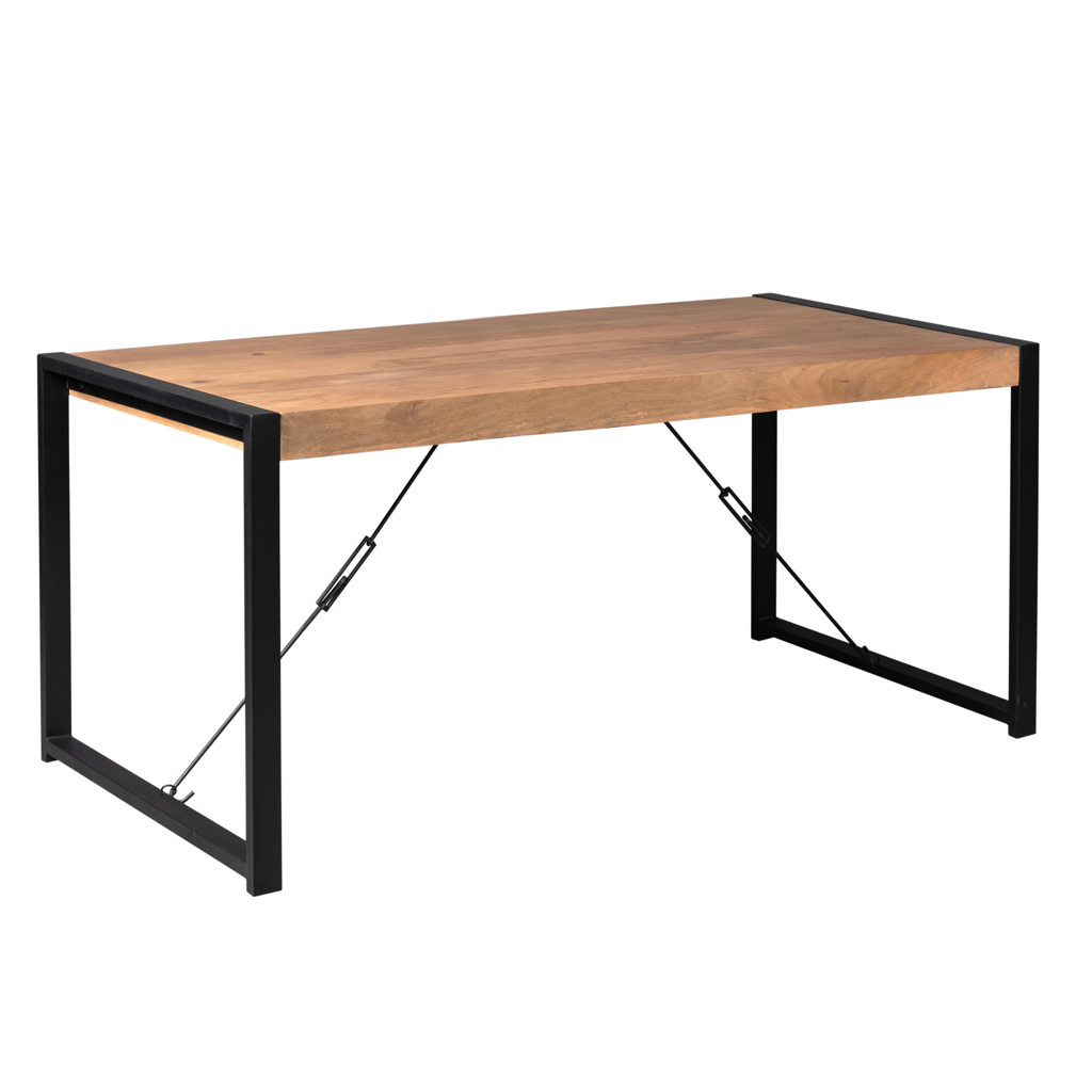 Esstisch Bori Natur 180×90 cm – Mangoholz Tisch mit 8 cm Platte & U-Gestell Metall schwarz, 76 cm Höhe, rechteckig