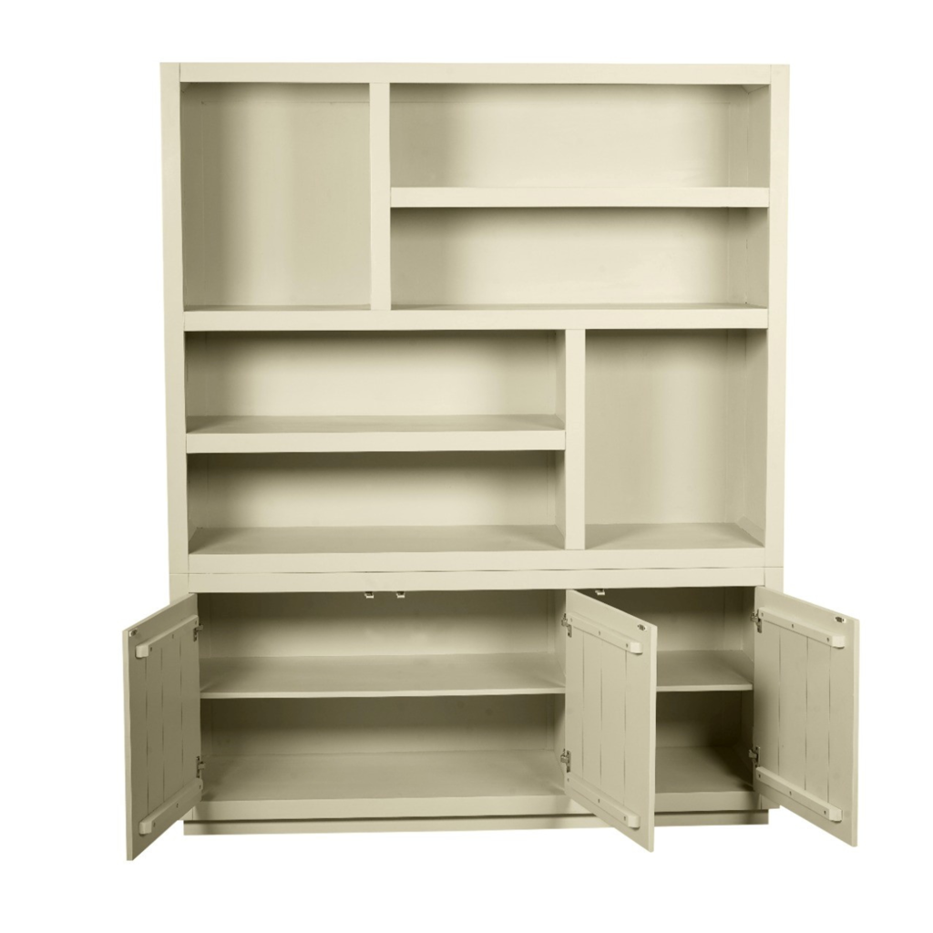 Regal Bali XL Sand 160x45x200 cm – Mangoholz Bücherregal mit offenen Fächern & 3 Türen (Push-to-Open)