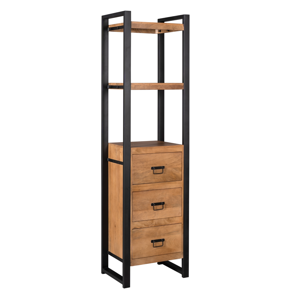 Bücherregal Bori Natur – Mangoholz & Metall, 55 x 40 x 200 cm