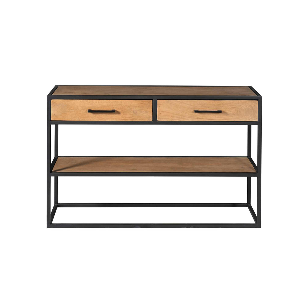 Konsolentisch Delta Natur – Mangoholz & Metall mit 2 Schubladen & Ablage, 120 x 35 x 76 cm