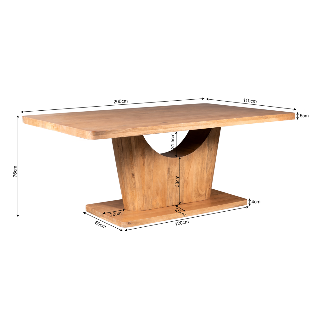 Esstisch CocoMer Natur – Massives Mangoholz Naturfarben, 200 x 110 x 76 cm