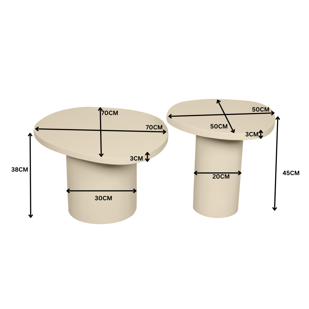 Couchtisch-Set Mirre 2er-Set Sand Mangoholz – runde Salontische 70x38 & 50x45 cm modern & pflegeleicht