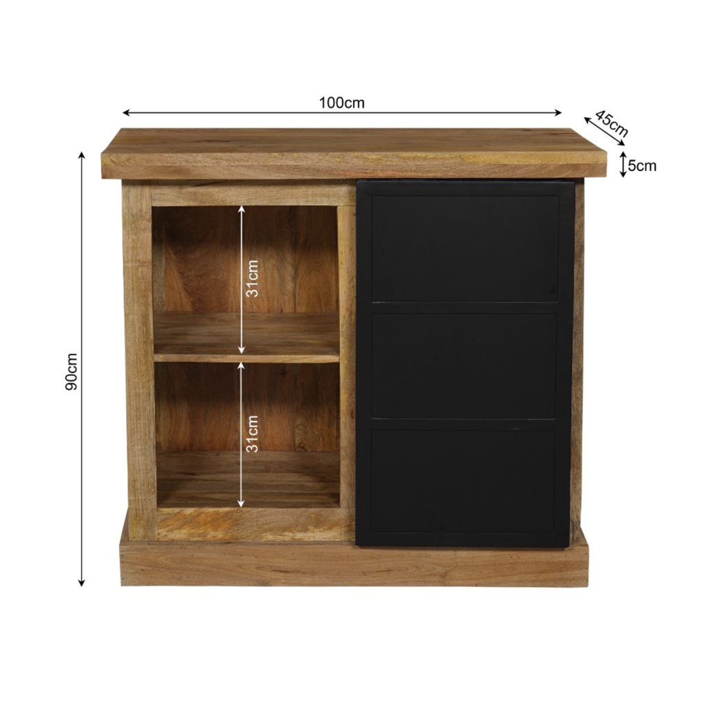 Sideboard Nizza 100x45x90 cm – Mangoholz Kommode mit Schubladen & Tür im modernen Design