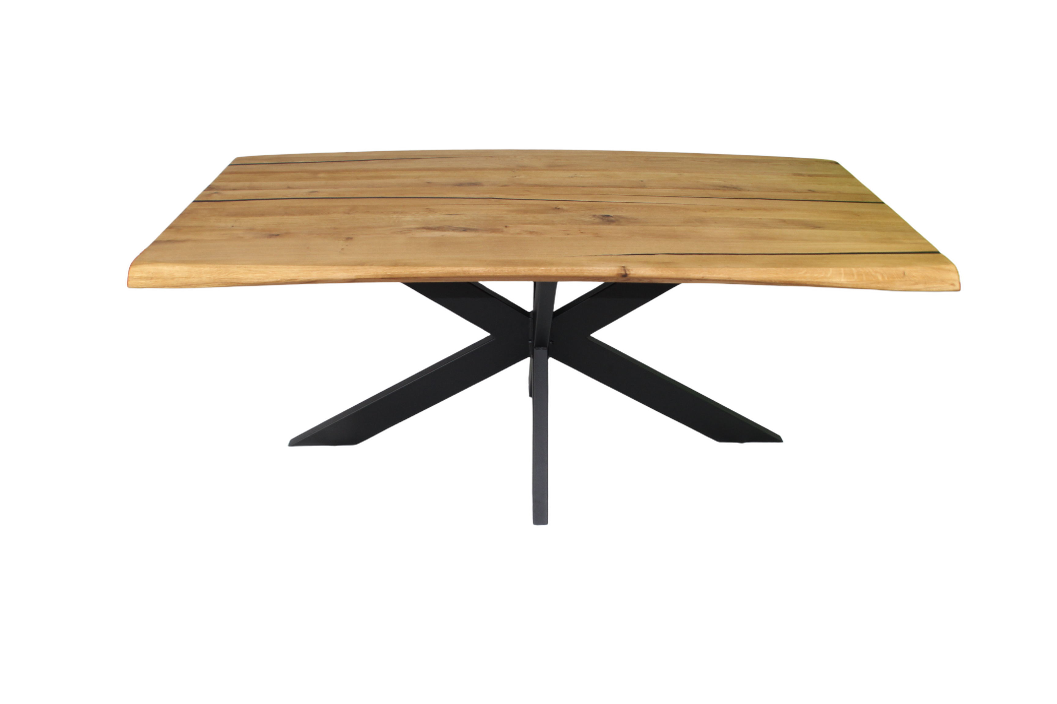 Eiche Epoxid Harz Schwarz - Esstisch mit gedrehter Baumkante - Spider Gestell | Unikat