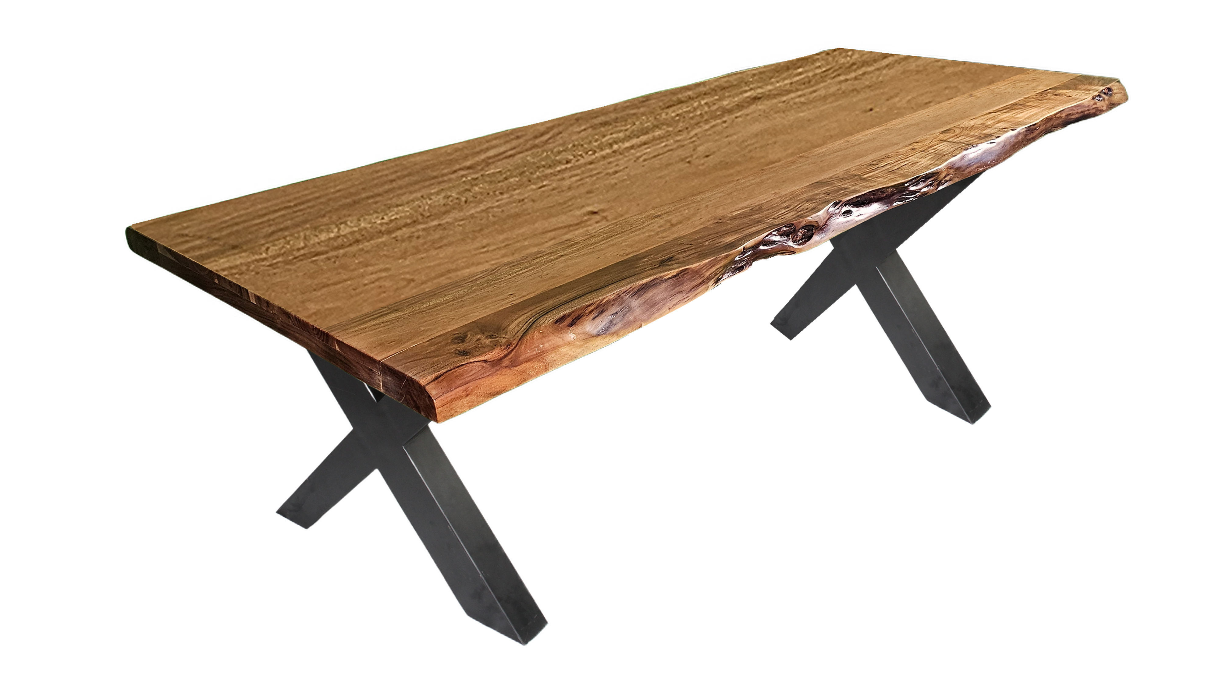 Akazie Esstisch - mit X-Gestell | Unikat mit Baumkante
