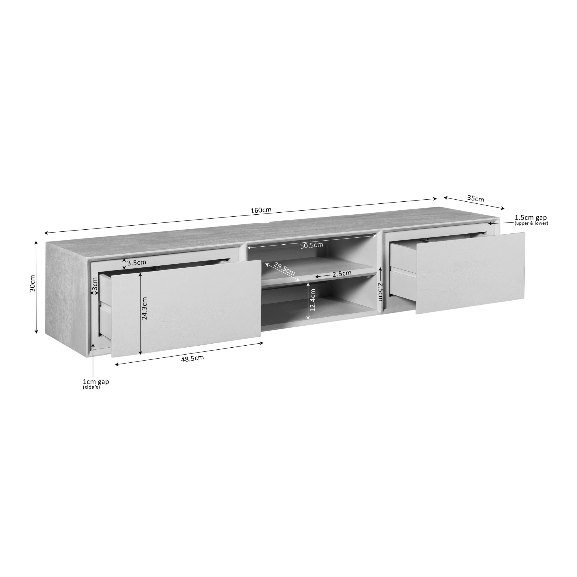 Schwebendes TV-Möbel Ambiance Natur | 160 cm