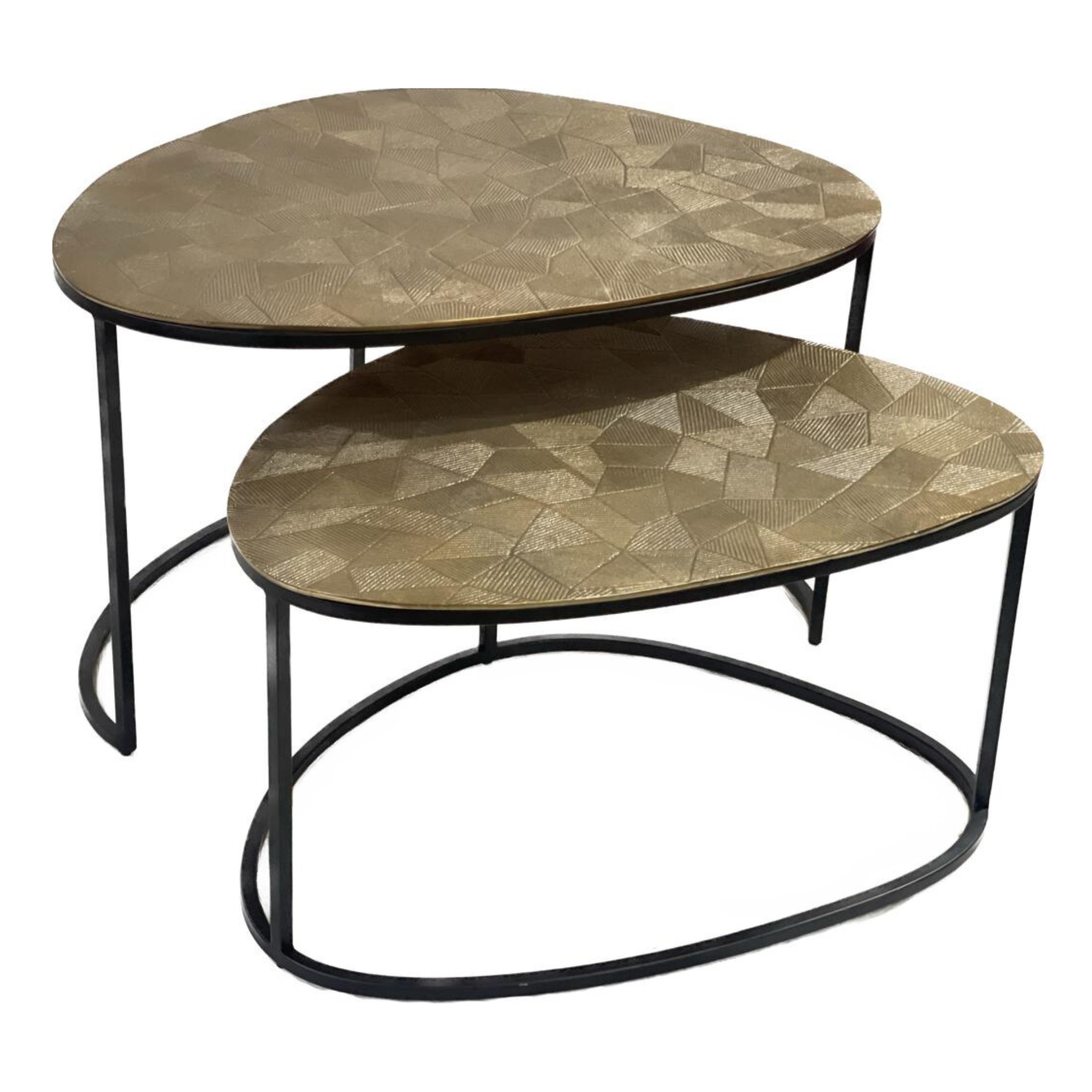 Couchtisch-Set Fontain – 2 organische Tische aus Aluminium mit modernem Metallgestell, 90 x 65 x 50 cm & 70 x 55 x 40 cm