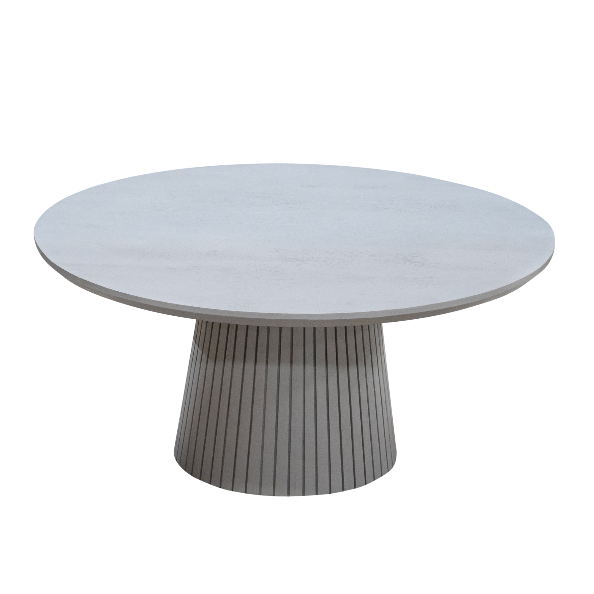 Couchtisch Sole Rund – Salontisch aus Mangoholz mit vertikalem Lamellenmuster, Ø80 x 38 cm