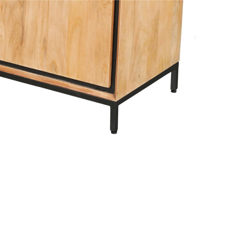 Sideboard Rois – Mangoholz mit schwarzem Metallrahmen, 2 Türen & 3 Schubladen, 160 x 45 x 85 cm