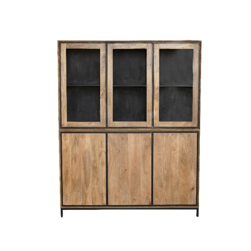Vitrine Rois – Schrank aus Mangoholz & Metall mit 6 Türen, 160 x 45 x 200 cm