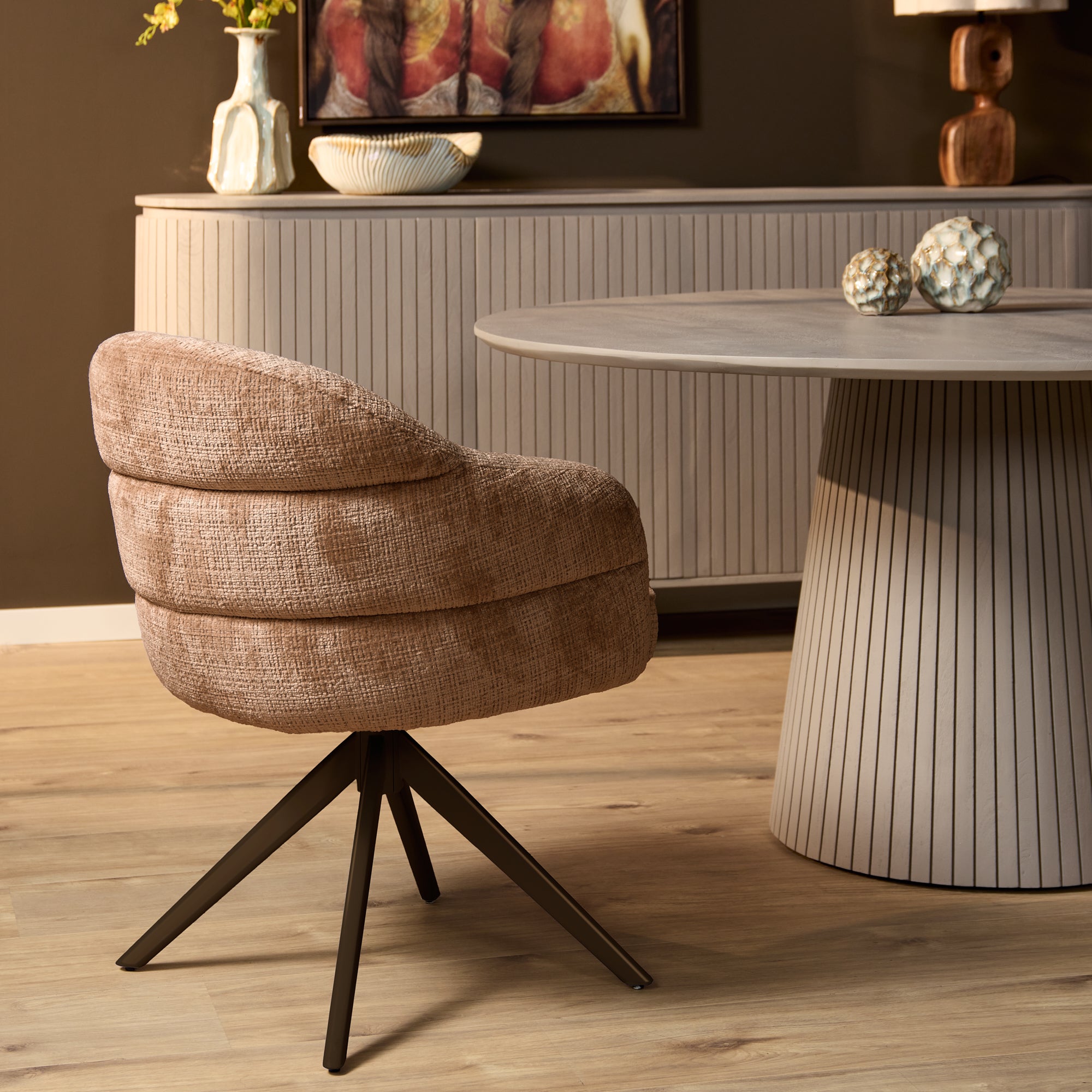 Esszimmerstuhl Bella (2er-Set) | Zimt | Fuß Bronze | Mit Armlehne