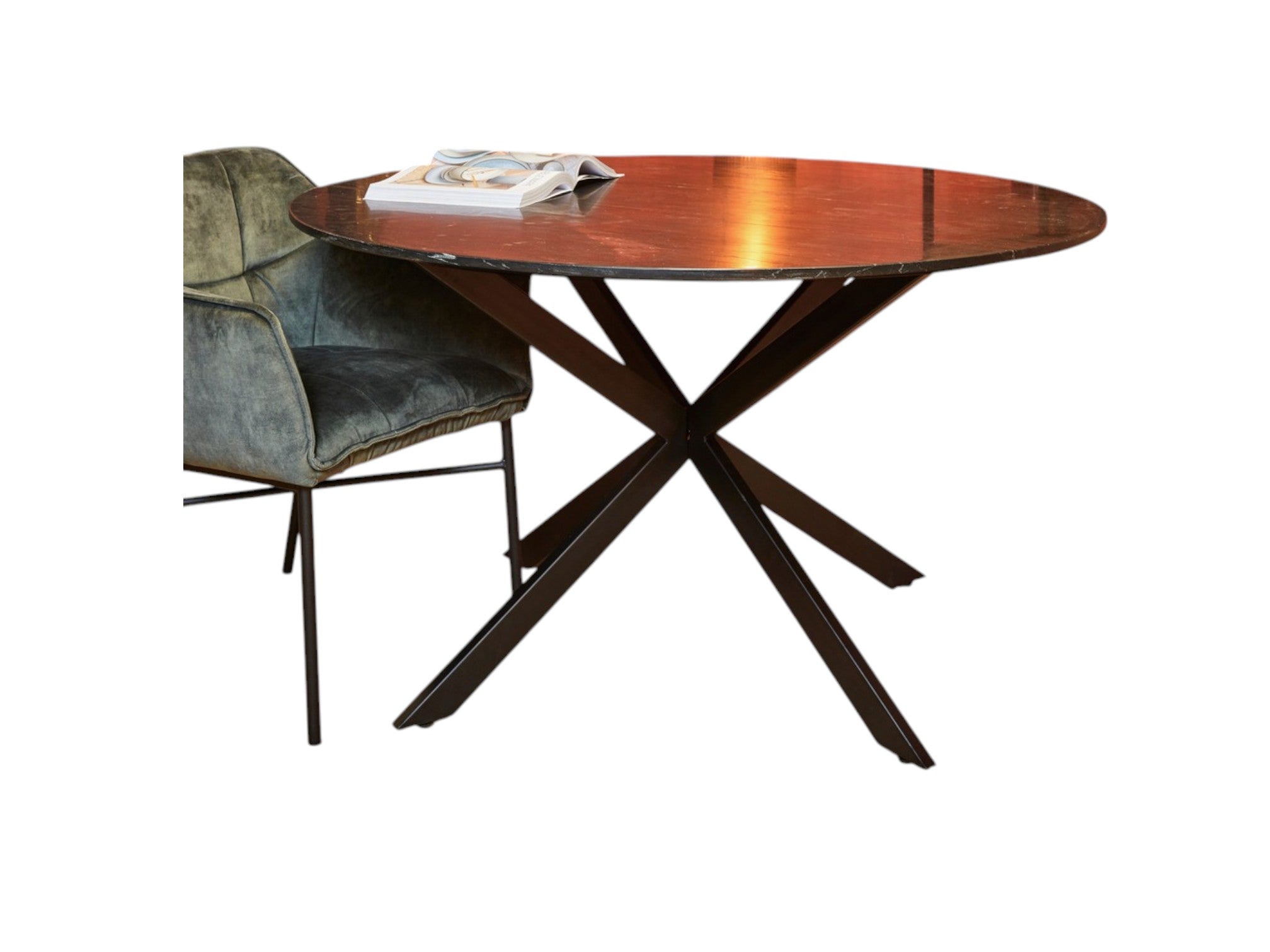 Esstisch Noire – schwarze Marmorplatte. Rund 130 x 76 cm