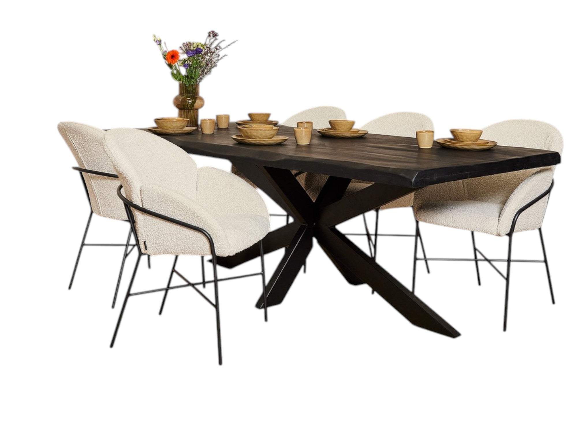 Esstisch Baltimore Schwarz 180x90x76 cm – Massiver Baumstammtisch aus Mangoholz mit schwarzem Gestell | Unikat mit Baumkante
