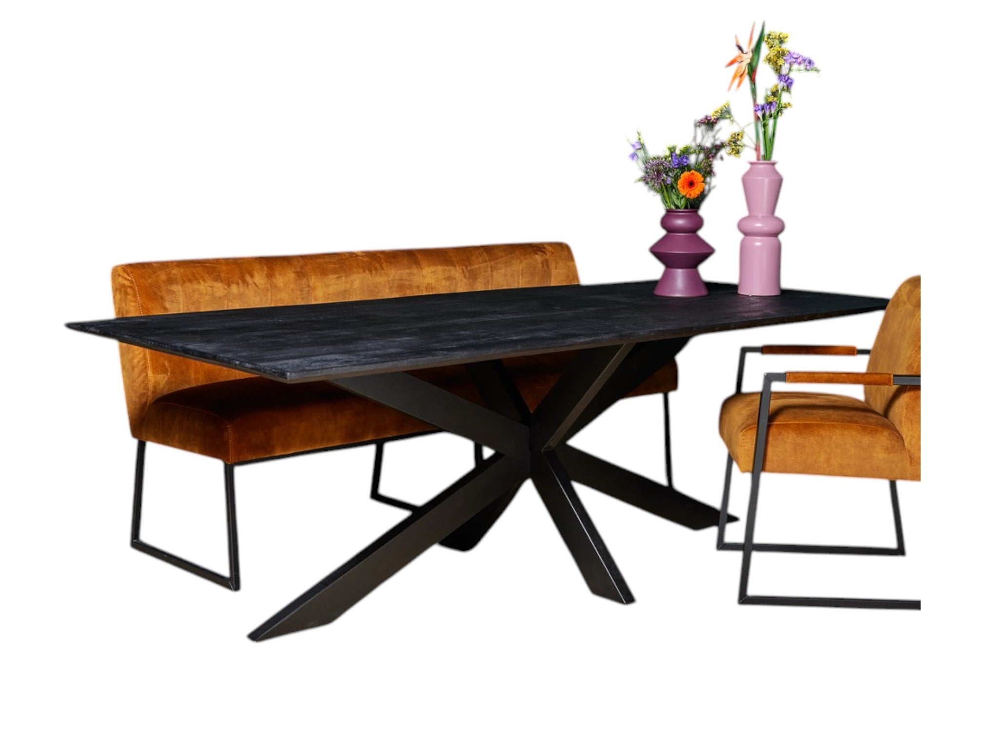 Esstisch Sydney Schwarz – Mangoholztisch 240×100×76 cm mit sandgestrahlter Platte & schwarzem Matrixgestell