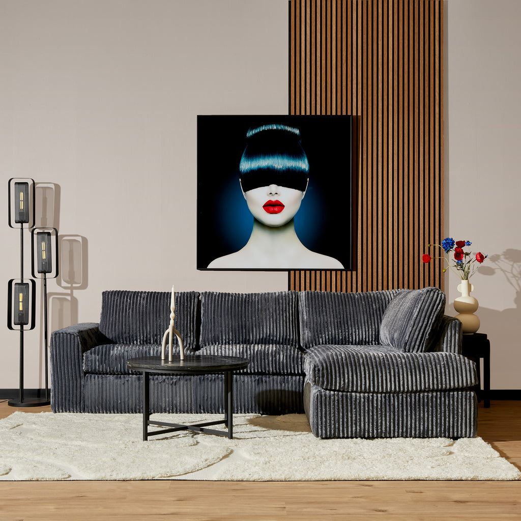 Ecksofa Teddy Anthrazit – MeinLieblingsPlatz Kollektion, Cord Bezug, Recamiere rechts, 271×199×87 cm, Nosag-Federung & Buchenholzrahmen