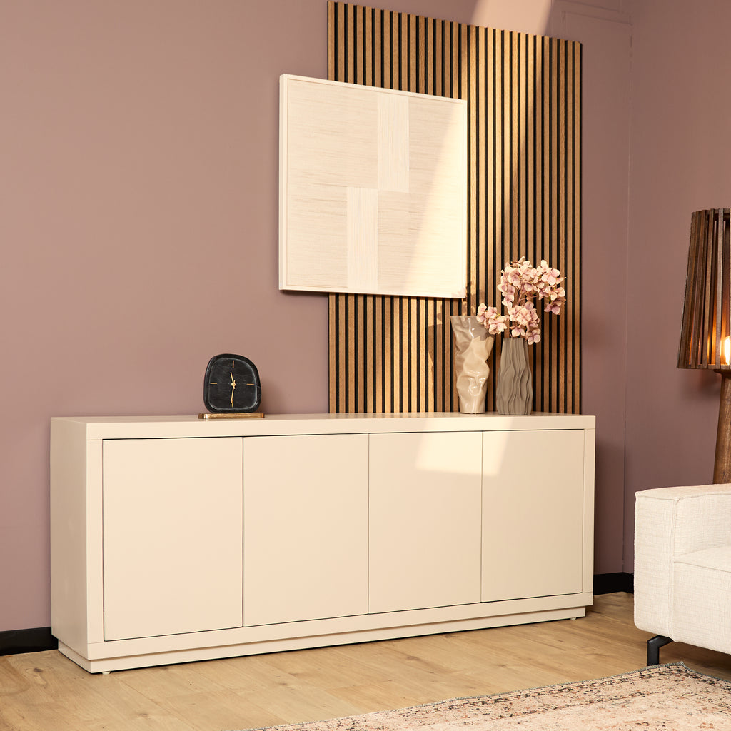 Sideboard Bali Sand 200x45x80 cm – modernes Mangoholz mit 4 Türen & Push-to-Open-System