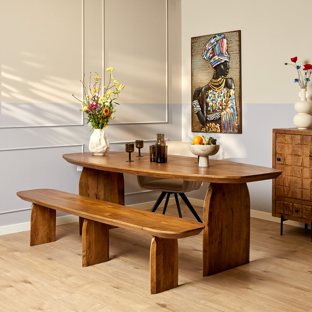 Sitzbank TeyTey 280x38x45 cm – Massives Mangoholz, robuste Sitzbank mit 6 cm starker Sitzfläche