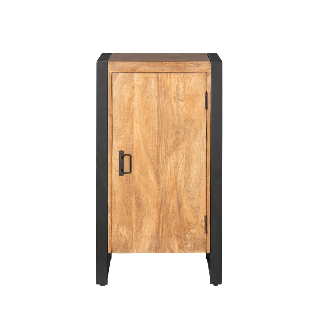 Highboard Bori Natur - aus Mangoholz mit schwarzem Metall – kompakter Schrank, 55 x 40 x 100 cm
