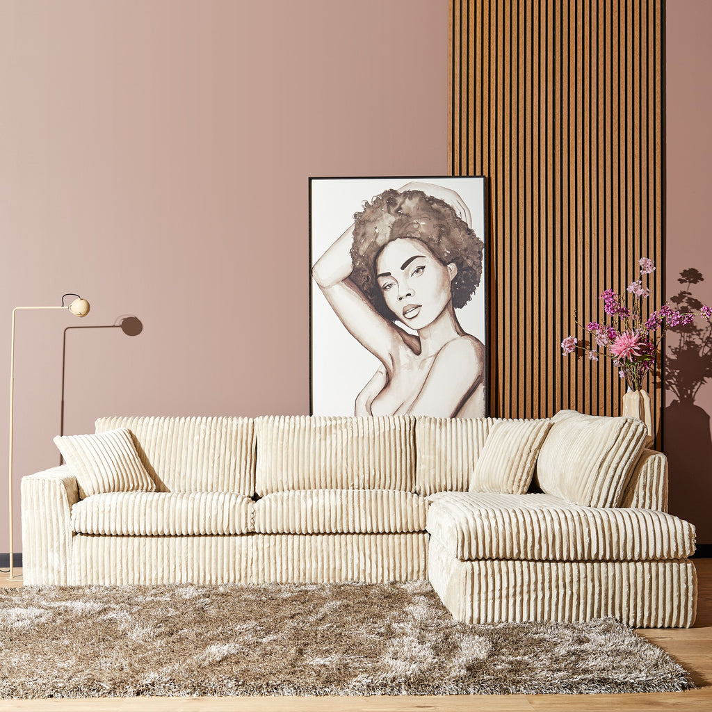 Ecksofa Teddy Beige mit Recamiere rechts – 271×199×87 cm, Sofa mit Cordbezug & stabilem Buchenholzrahmen, MeinLieblingsplatz Kollektion