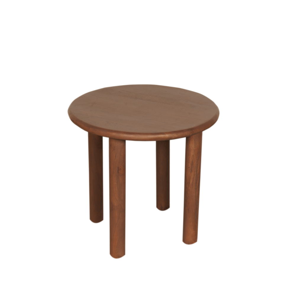 Couchtisch Enzo Walnuss – Massives Mangoholz, rundes Design mit 3 Beinen, 37x37x41 cm