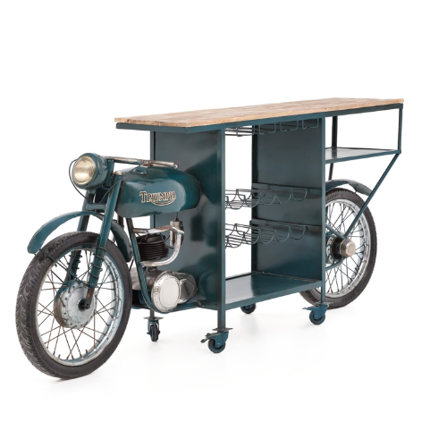 Motor Bar Industrial – Bartheke aus Metall in Blau, modernes Industrial-Design, 226 x 46 x 99 cm