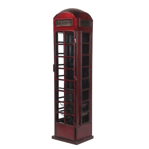 Weinschrank Telefonzelle – Metall Weinschrank in Rot, 41×38×175 cm, originelles Weinregal im London-Design