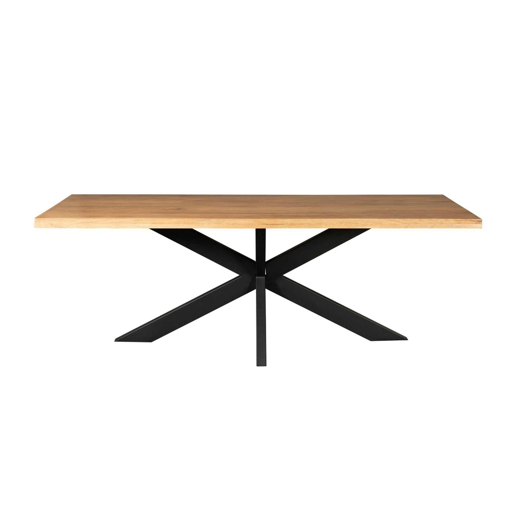 Esstisch Delta Natur  240x100 cm – Massiver Mangoholztisch mit rechteckiger Platte & schwarzem Matrixgestell