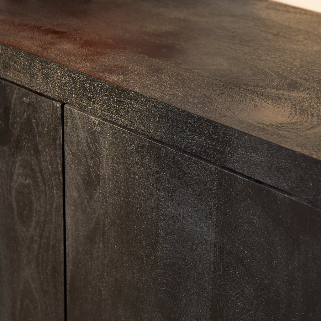 Sideboard Bali Schwarz – moderne Kommode aus Mangoholz mit 3 Türen & Push-to-Open, 150 x 45 x 80 cm