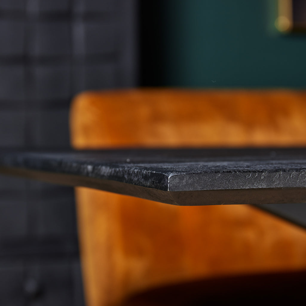 Esstisch Sydney Schwarz – Mangoholz Tisch 200×76×100 cm mit schwarzer Lackplatte & Matrix-Metallbeinen